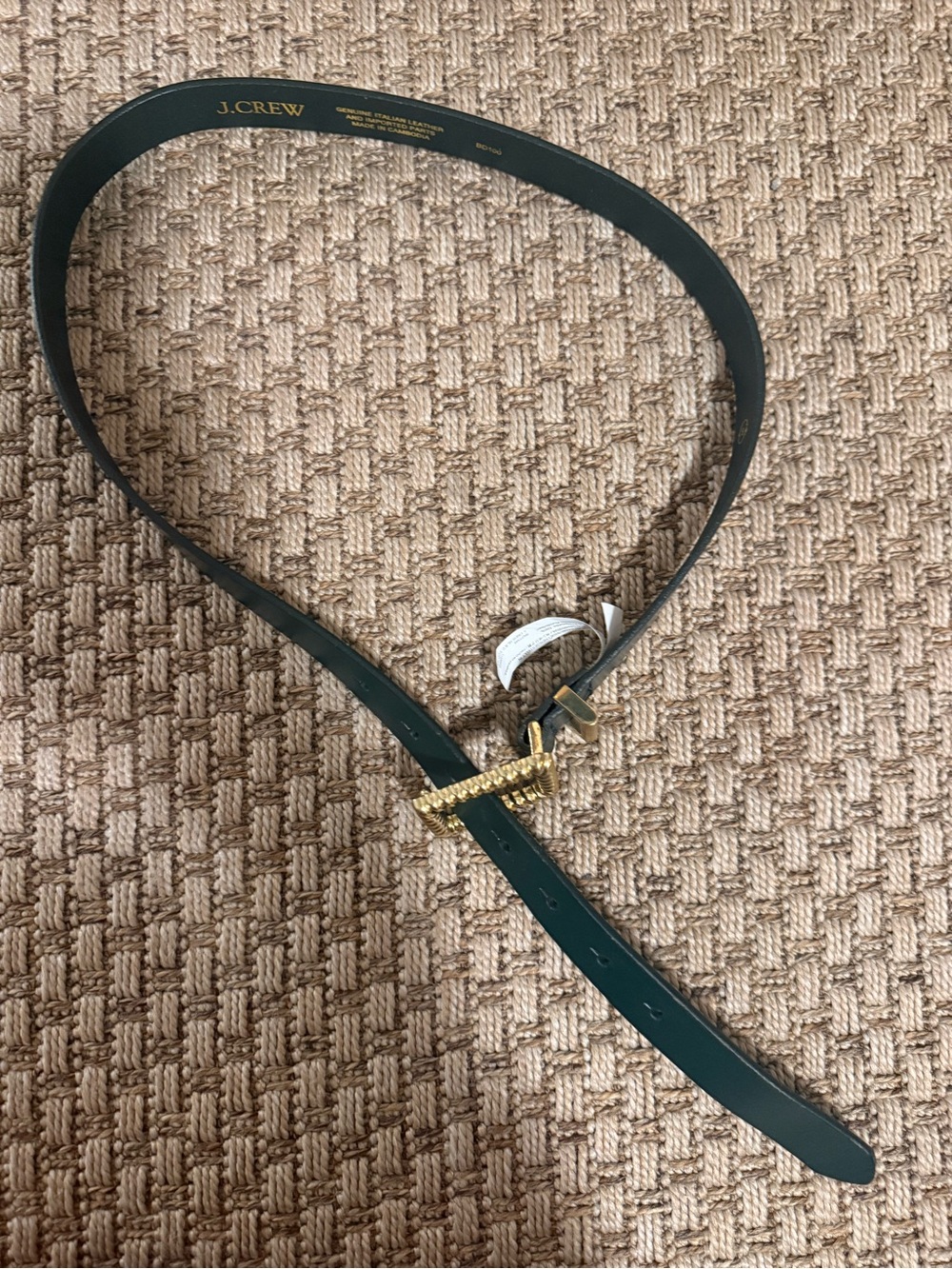Women’s J. crew green leather belt with gold hardware